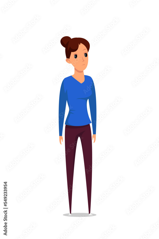 Young smiling woman wearing casual wear standing. Adult business lady, office worker, female student, fashion model, housewife or shopper. People character isolated on white Young smiling woman wearing casual wear standing. Adult business lady, office worker, female student, fashion model, housewife or shopper. People character isolated on white