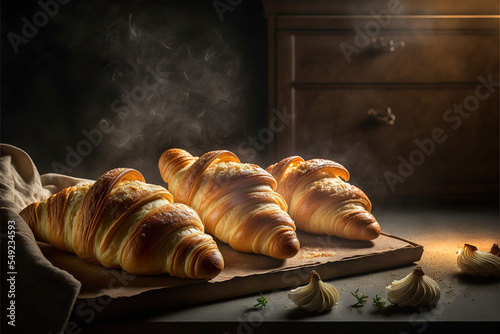 steaming, freshly baked croissants 