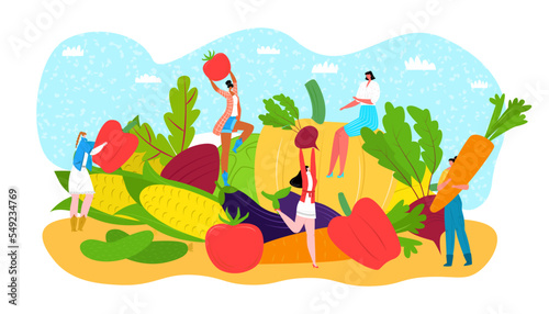 Vegetable diet food concept, vector illustration. People character in healthy...