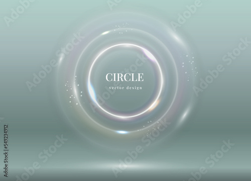 Light white circle. Glow effect. Shine sphere ring. Transparent flare bubble. Round shapes with glitter flares. Circular wave splashes. Abstract blank background. Vector banner design