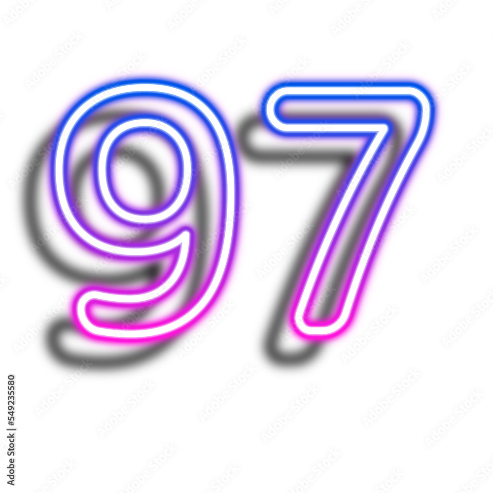 Obraz premium Glowing Neon Number Ninety Seven