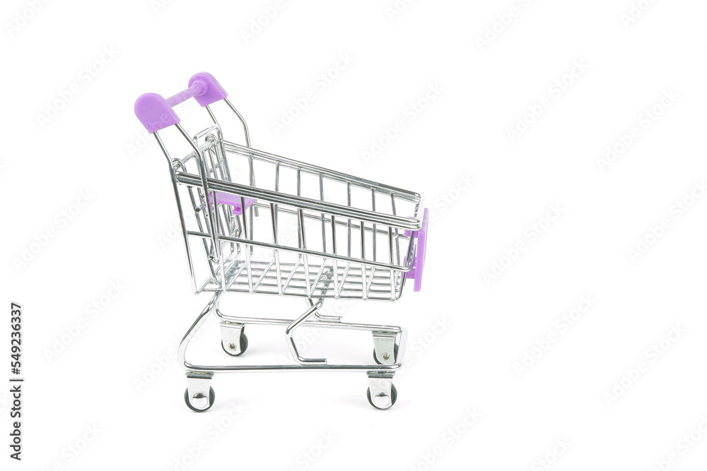 Shopping cart on white background with copy space Shopping cart on white background with copy space