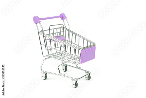Shopping cart on white background with copy space