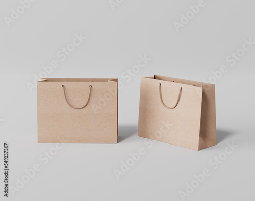 Empty  shopping bag for branding, kraft paper bag, 3d rendering, 3d illustration