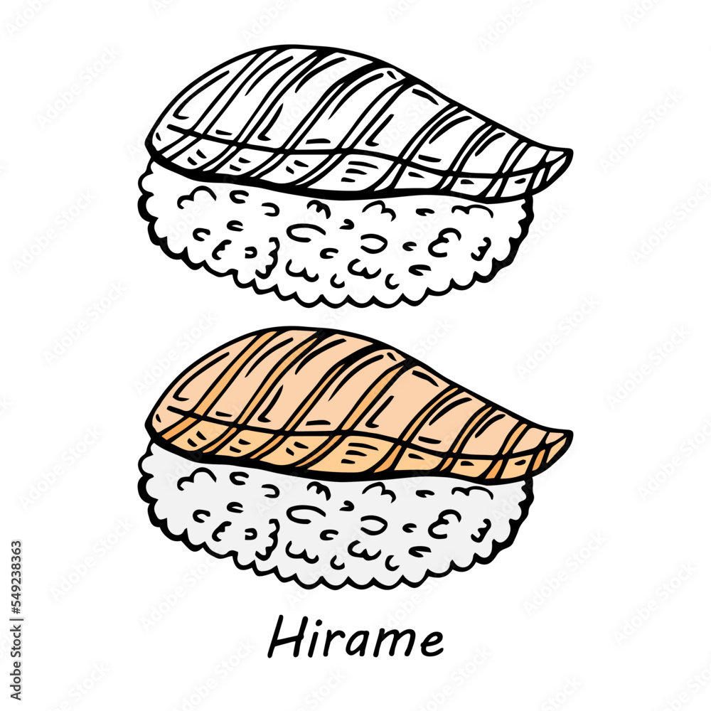 Hirame sushi (Flounder fish) on black background Hirame sushi (Flounder fish) on black background