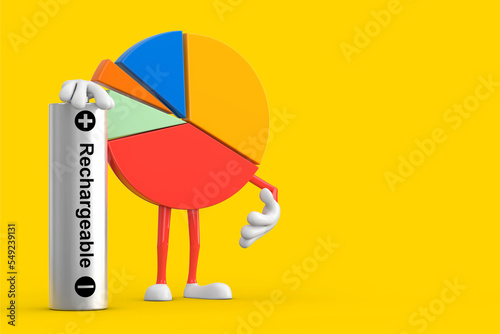 Info Graphics Business Pie Chart Character Person with Rechargeable Battery. 3d Rendering © doomu