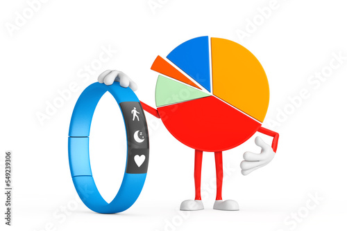 Info Graphics Business Pie Chart Character Person with Blue Fitness Tracker. 3d Rendering © doomu
