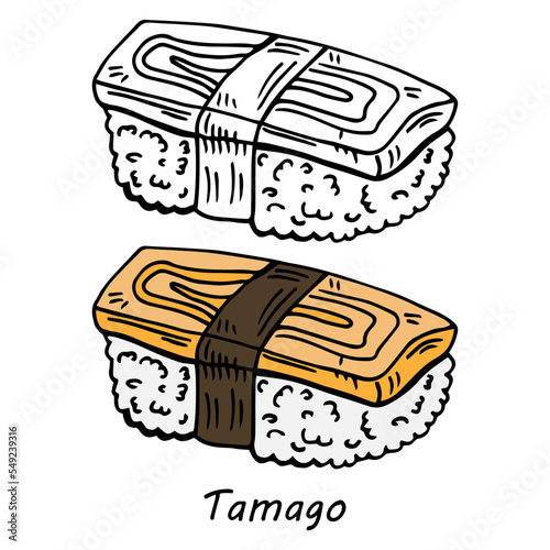 Tamako egg sushi Isolated on white background
