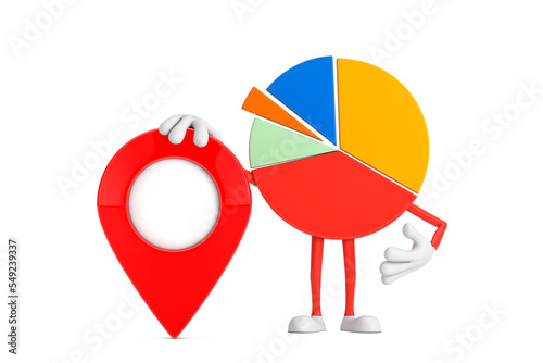 Info Graphics Business Pie Chart Character Person  with Red Map Pointer Target Pin. 3d Rendering © doomu