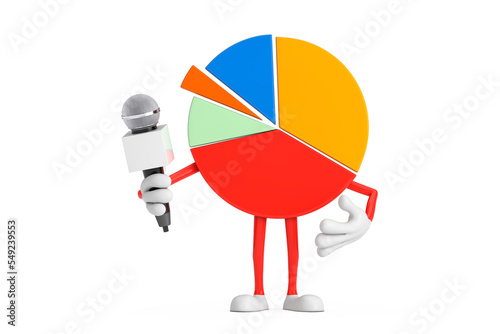 Info Graphics Business Pie Chart Character Person with Modern Chrome Microphone. 3d Rendering © doomu