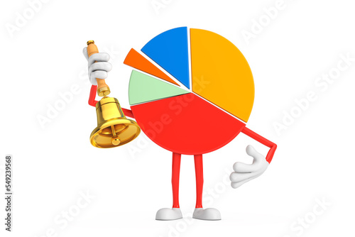 Info Graphics Business Pie Chart Character Person with Vintage Golden School Bell. 3d Rendering © doomu