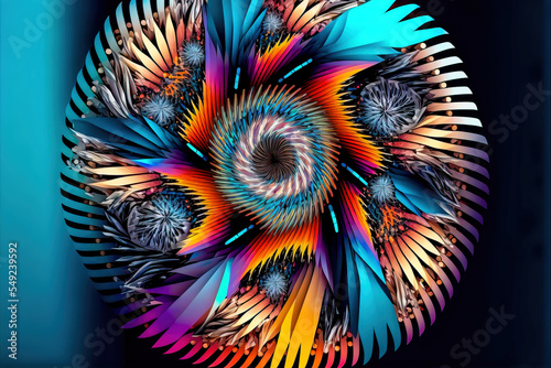 Abstrakt Surreale Multicolor Kreisangeordnete Objekte als Spirale Fraktal Design AI Design Digital Immaging Illustration Background Backdrop photo