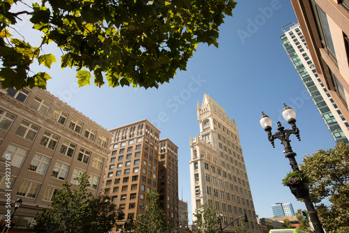 Late afternoon view of the historic downtown city center of Oakland, California, USA.