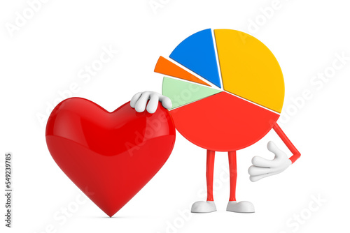 Info Graphics Business Pie Chart Character Person with Red Heart. 3d Rendering © doomu