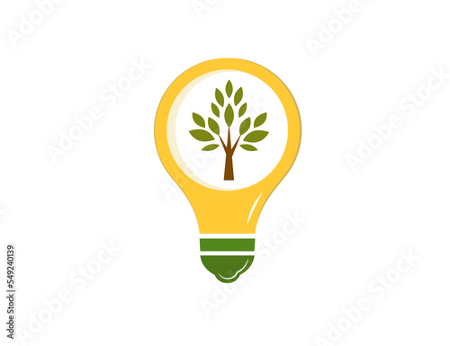 Light bulb with green leaf icon (tree) eco energy illustration symbol ecology lamp vector
