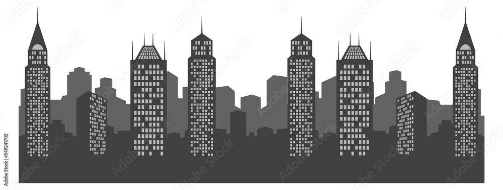 Fototapeta premium High building cityscape. Black urban street silhouette