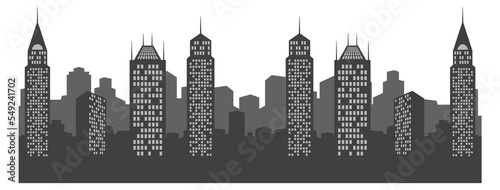 High building cityscape. Black urban street silhouette