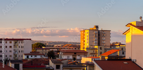 panoramica city skyline of Aversa at sunrise