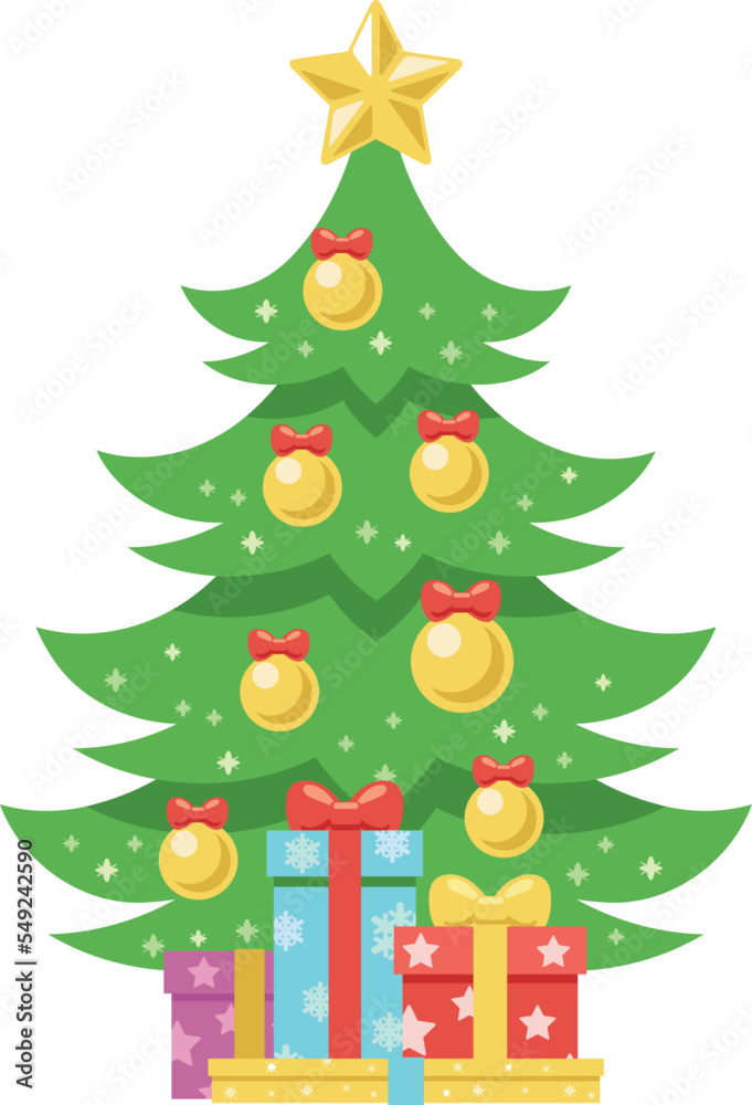 Christmas tree with yellow star and gifts Christmas tree with yellow star and gifts