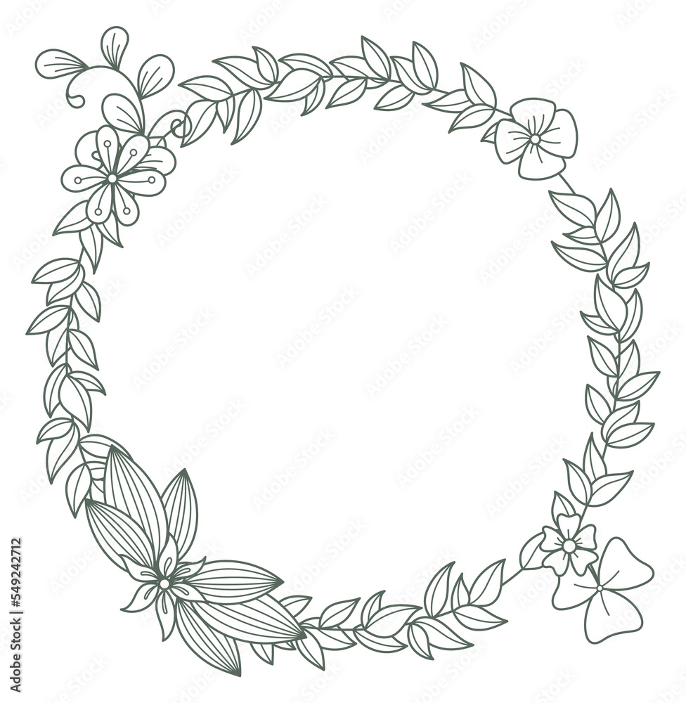 Botanical wreath drawing. Floral decorative print element