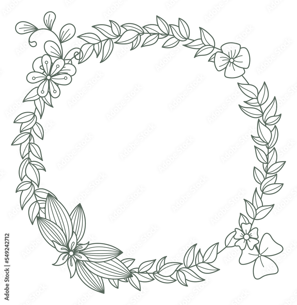 Botanical wreath drawing. Floral decorative print element Botanical wreath drawing. Floral decorative print element