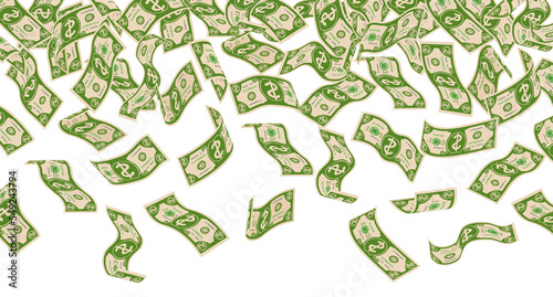 Falling money bills. Flying green dollar cash background