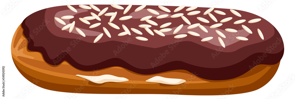Chocolate eclair. French pastry. Cartoon sweet dessert Chocolate eclair. French pastry. Cartoon sweet dessert