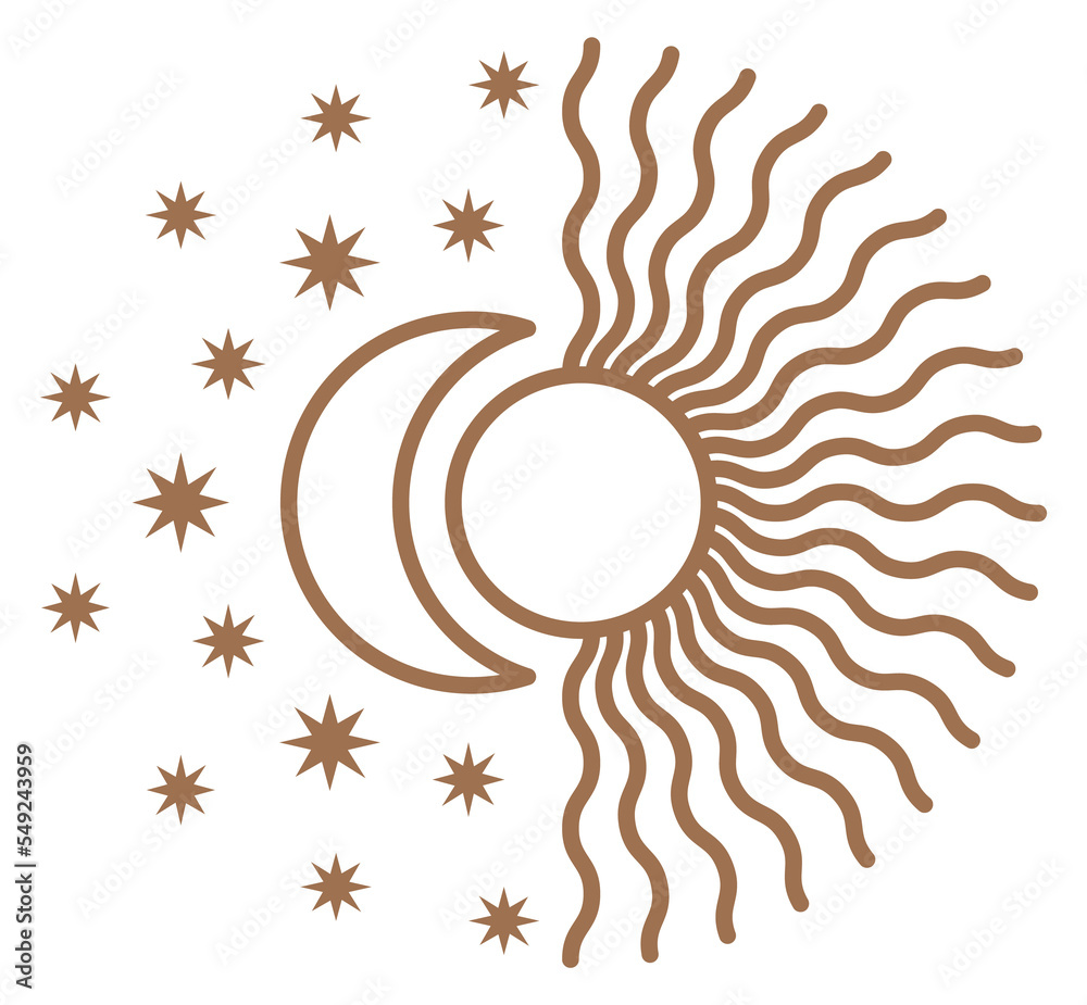 Obraz premium Astrological sun and moon sign. Mythical cosmic symbol