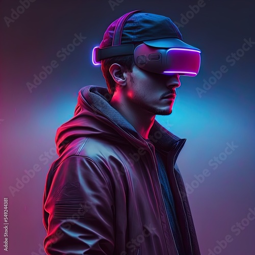 Illustration of person wearing VR headset, cyberpunk vibe.  © DW