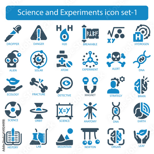 Science and Experiments icon set photo