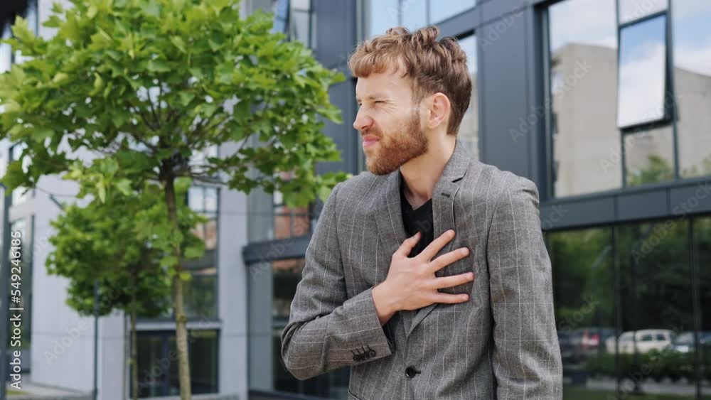 Heart attack, male suffering shortness of breath, asthma. Panic attack