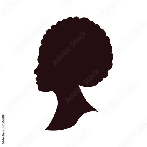 Black woman with afro hair silhouette isolated on white background. African woman face silhouette. Vector stock
