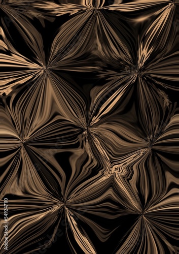Black and Gold abstract background with stars and snowflakes. Imitation of liquid metal	