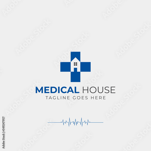 medical plus cross with negative space home icon logo