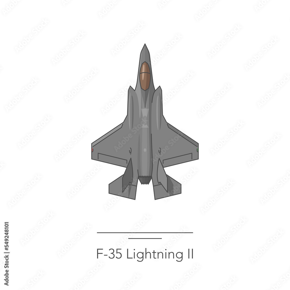 F-35 Lightning II outline colorful icon. Isolated fighter jet on white