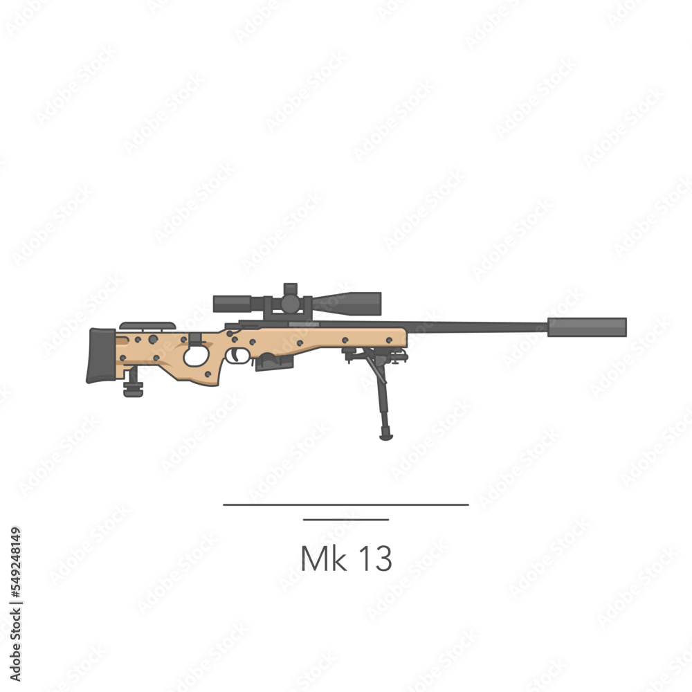 Mk13 outline colorful icon. Isolated sniper rifle on white background. Vector illustration