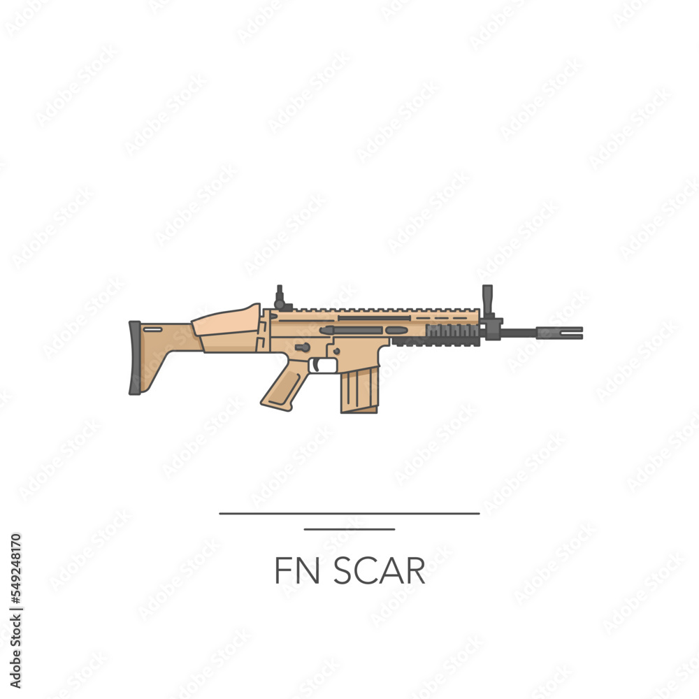 FN SCAR outline colorful icon. Isolated assult rifle on white background. Vector illustration