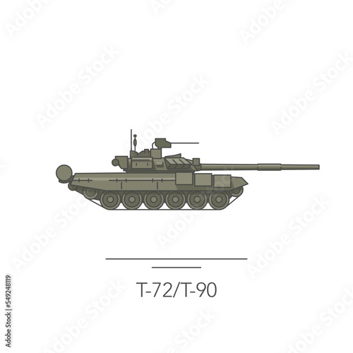 T-72 / T-90 outline colorful icon. Isolated tank on white background. Vector illustration