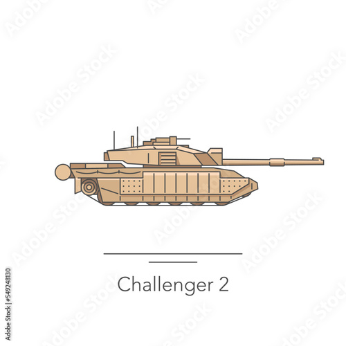 Challenger 2 outline colorful icon. Isolated tank on white background. Vector illustration