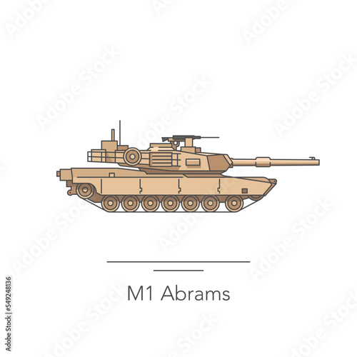 M1 Abrams outline colorful icon. Isolated tank on white background. Vector illustration