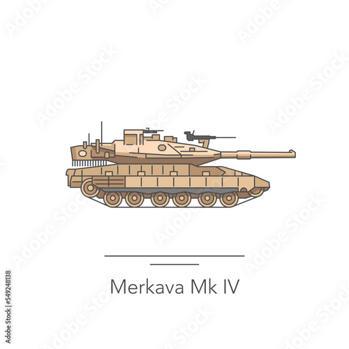 Merkava Mk IV outline colorful icon. Isolated tank on white background. Vector illustration