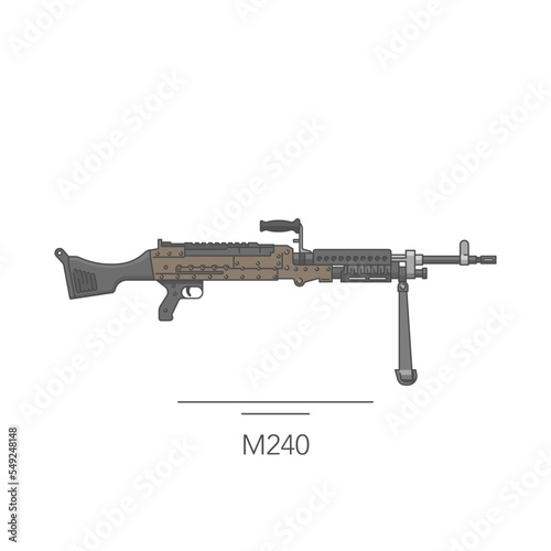 M240 outline colorful icon. Isolated machine gun on white background. Vector illustration