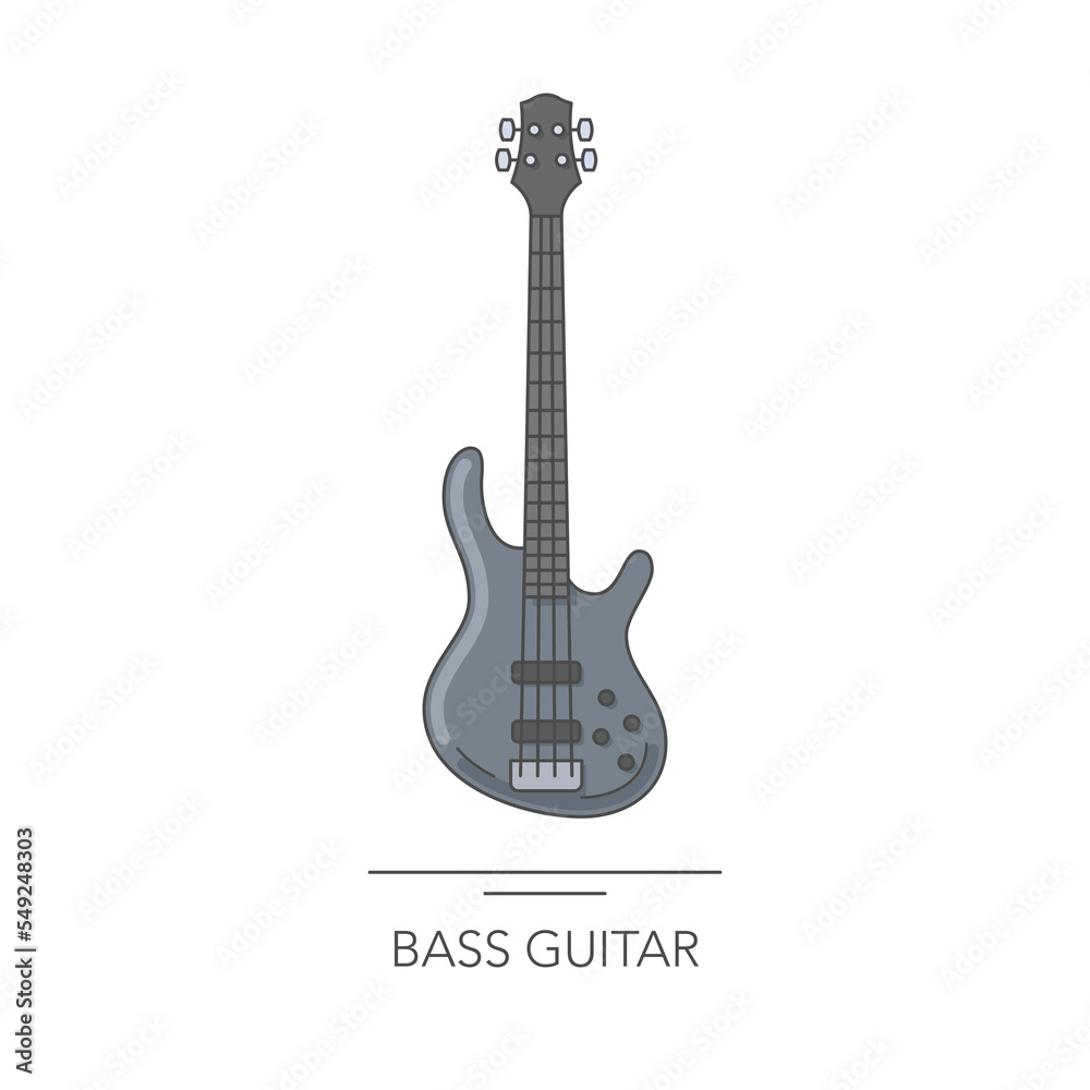 Naklejka premium Electric bass guitar outline colorful icon. Vector illustration