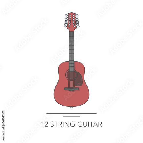 12-string acoustic guitar outline colorful icon. Vector illustration