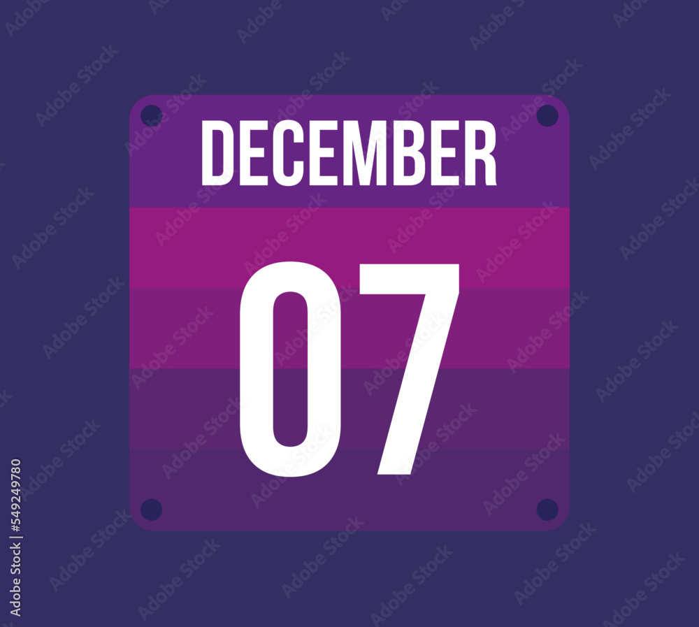 7 december calendar date. Calendar icon for december. Banner for holidays and special dates 7 december calendar date. Calendar icon for december. Banner for holidays and special dates