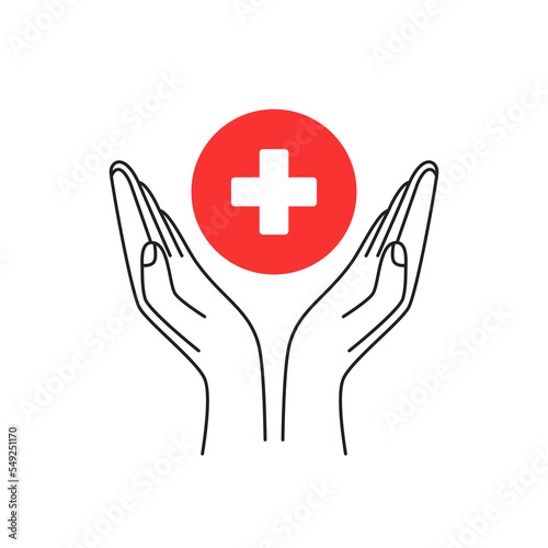 red circle with cross inside with two thin line hand