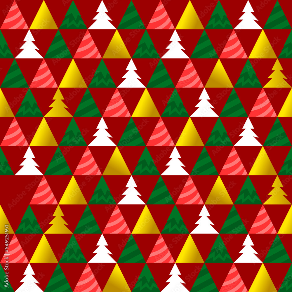Triangle Christmas Tree Seamless Pattern. Vector Illustration of Polygon Texture and Winter Background.