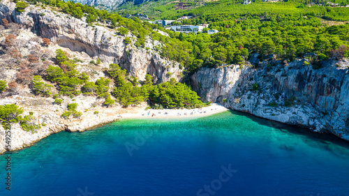 Croatia beach Nugal near Makarska town, Dalmatia, Croatia. Makarska riviera, famous landmark and travel touristic destination in Europe