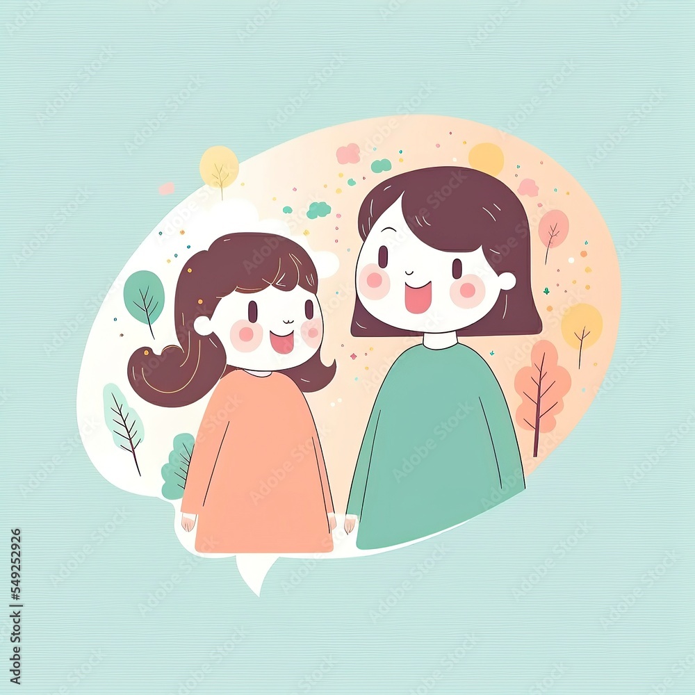pastel cartoon mothers day for greeting card, social media, clip art, clipart, gift. mother and daughter together doing activies pastel cartoon mothers day for greeting card, social media, clip art, clipart, gift. mother and daughter together doing activies