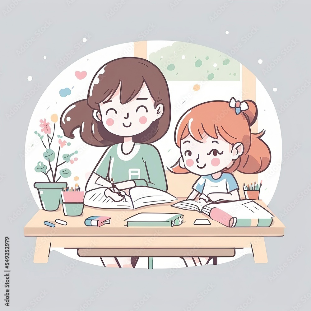 pastel cartoon mothers day for greeting card, social media, clip art, clipart, gift. mother and daughter together doing activies pastel cartoon mothers day for greeting card, social media, clip art, clipart, gift. mother and daughter together doing activies